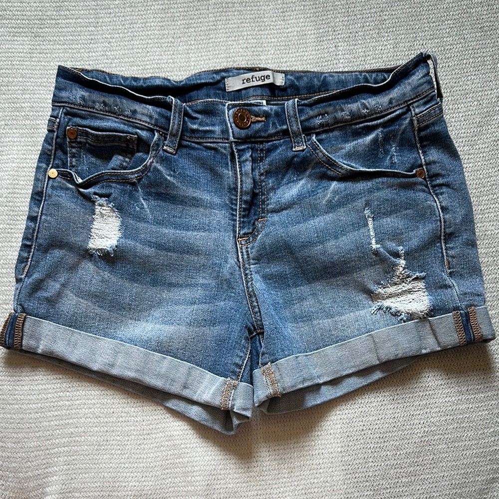 Refuge Distressed Blue Jean Shorts